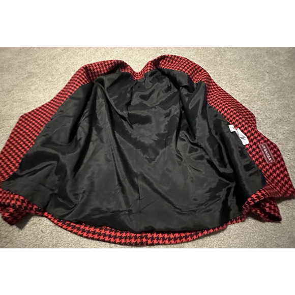 D’Angelo Women 10 Blazer Wool Houndstooth Lined V-Neck Black Red VTG - Picture 8 of 13